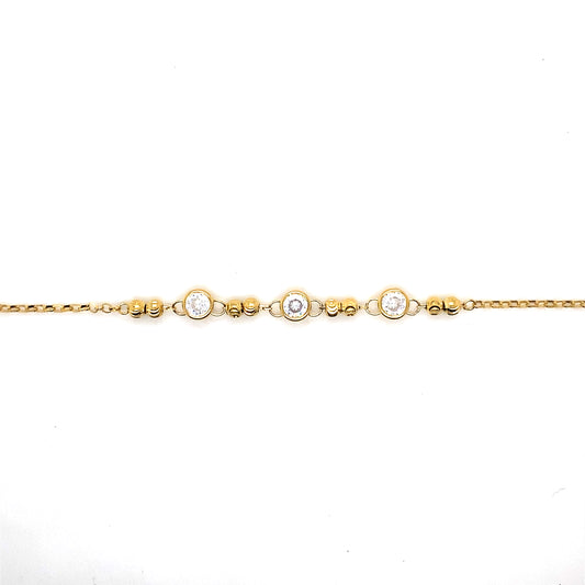 Gold-Plated Sterling Silver Three-Stone Beaded Link Bracelet