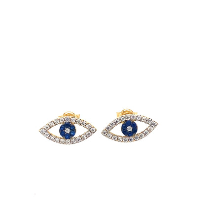 14K Yellow Gold Evil Eye Earrings