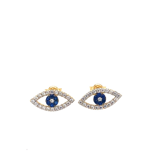 14K Yellow Gold Evil Eye Earrings