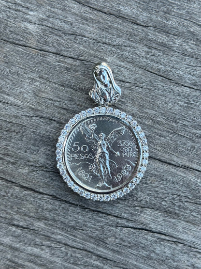 925 Silver Centenario Pendant W/ Virgin Mary