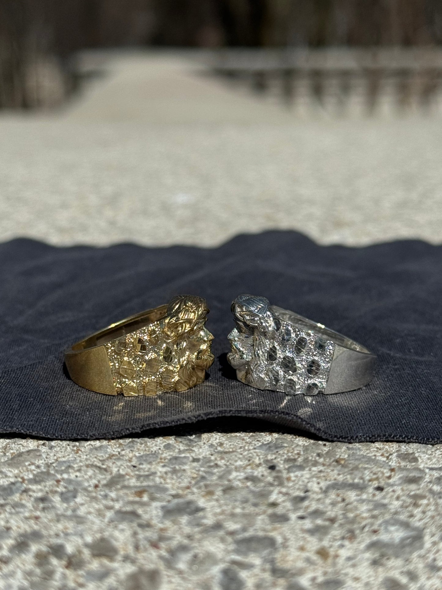 925 Silver Jesus Nugget Ring Side View - D's Custom Jewelry