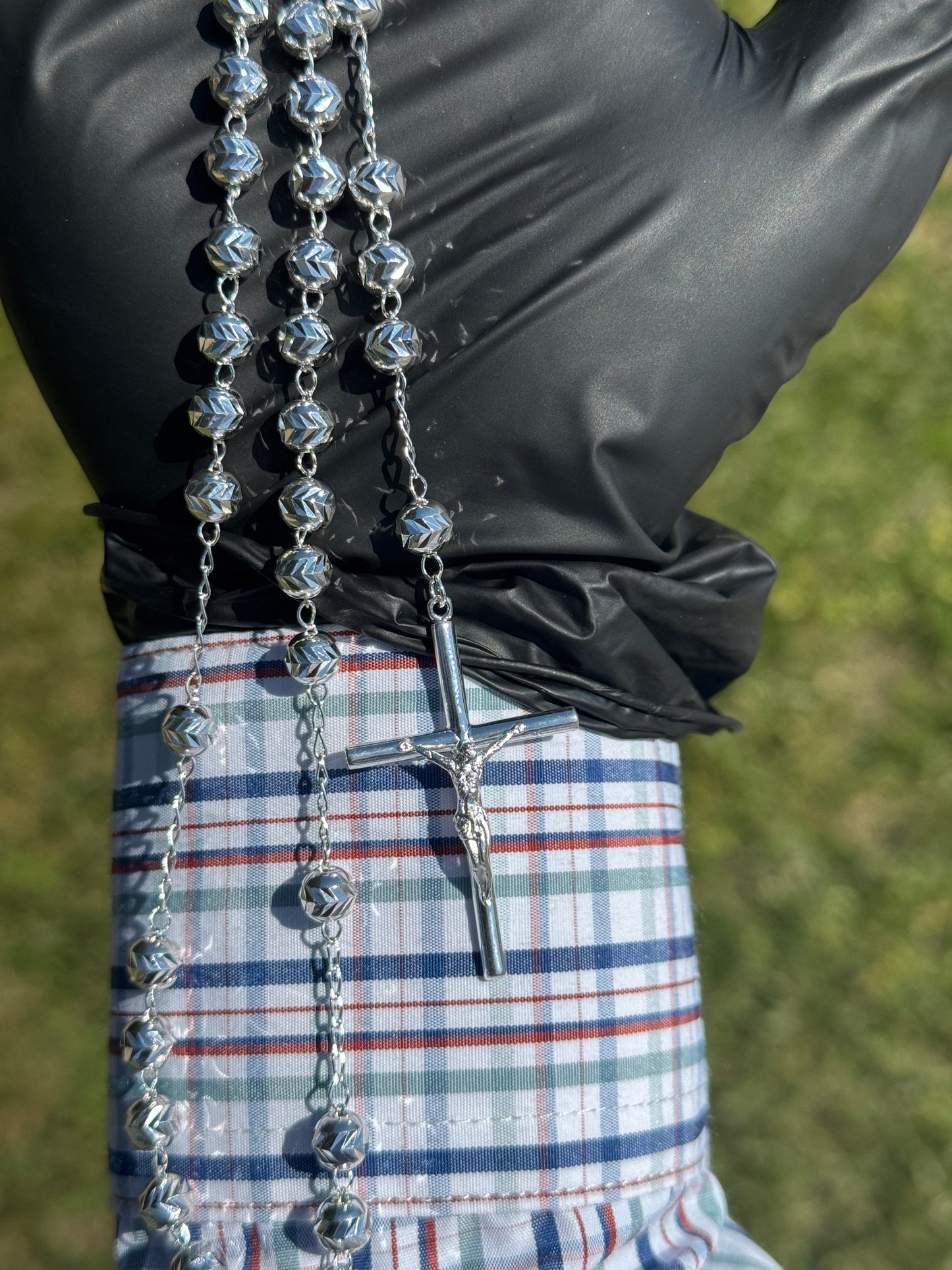 24” 6MM Rosary Necklace In 925 Sterling Silver