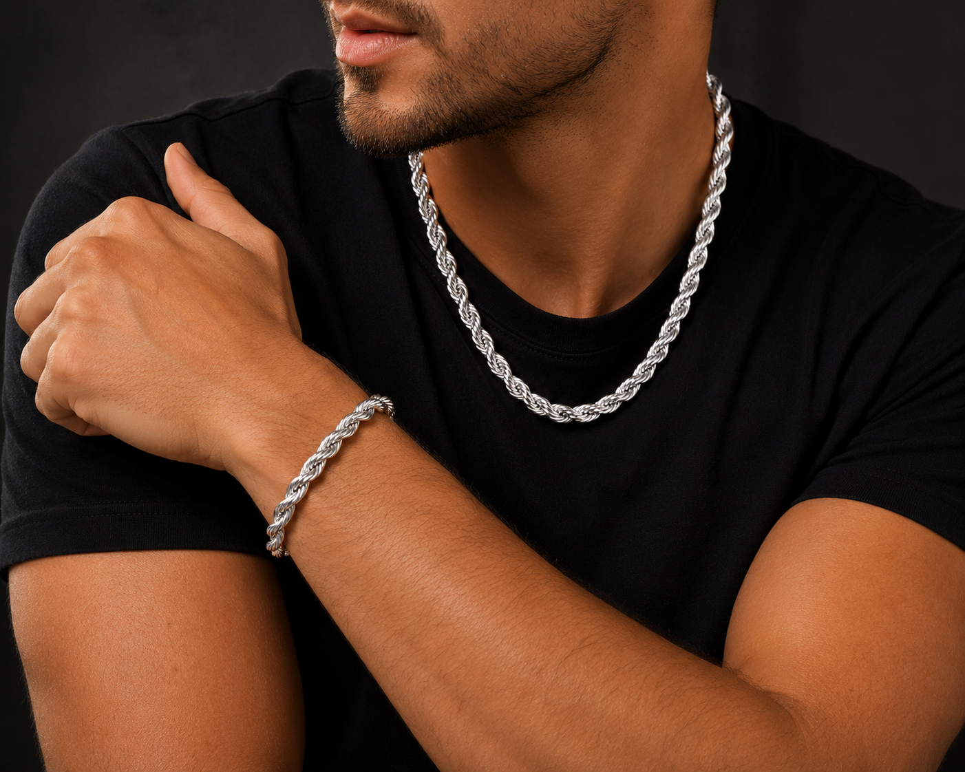 925 Sterling Silver 12MM Rope Chain & Bracelet