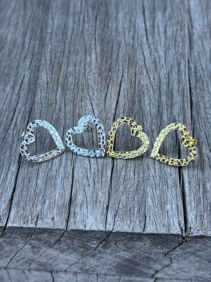 925 Silver Heart Nugget Earrings