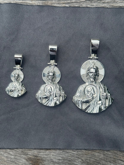 925 Silver 3D San Judas Pendant - Religious Silver Pendant - D's Custom Jewelry