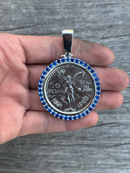 925 Silver Centenario Pendant W/ Blue Sapphire