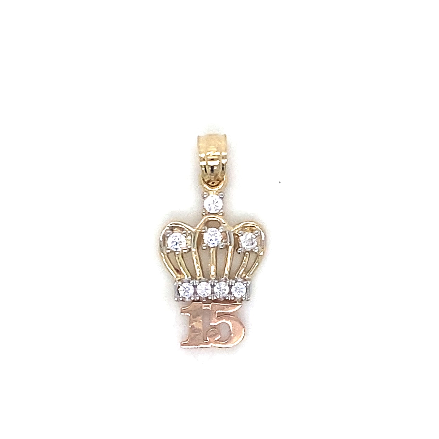 14K Two Tone Sweet 15th Quinceanera Crown Charm