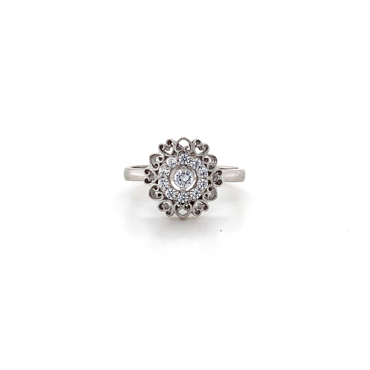 14K White Gold Heart Shaped CZ Ring