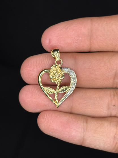 14K Two-Tone Rose Flower Pendant