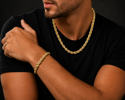 925 Sterling Silver 12MM Rope Chain & Bracelet