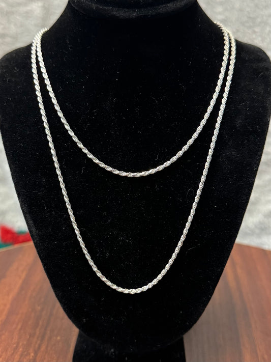 925 Sterling Silver 2MM Rope Chain Necklace