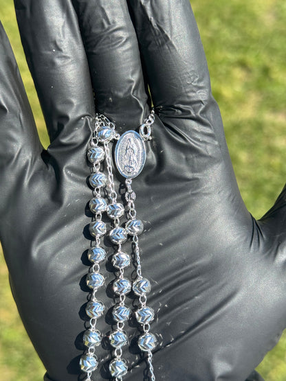 24” 6MM Rosary Necklace In 925 Sterling Silver