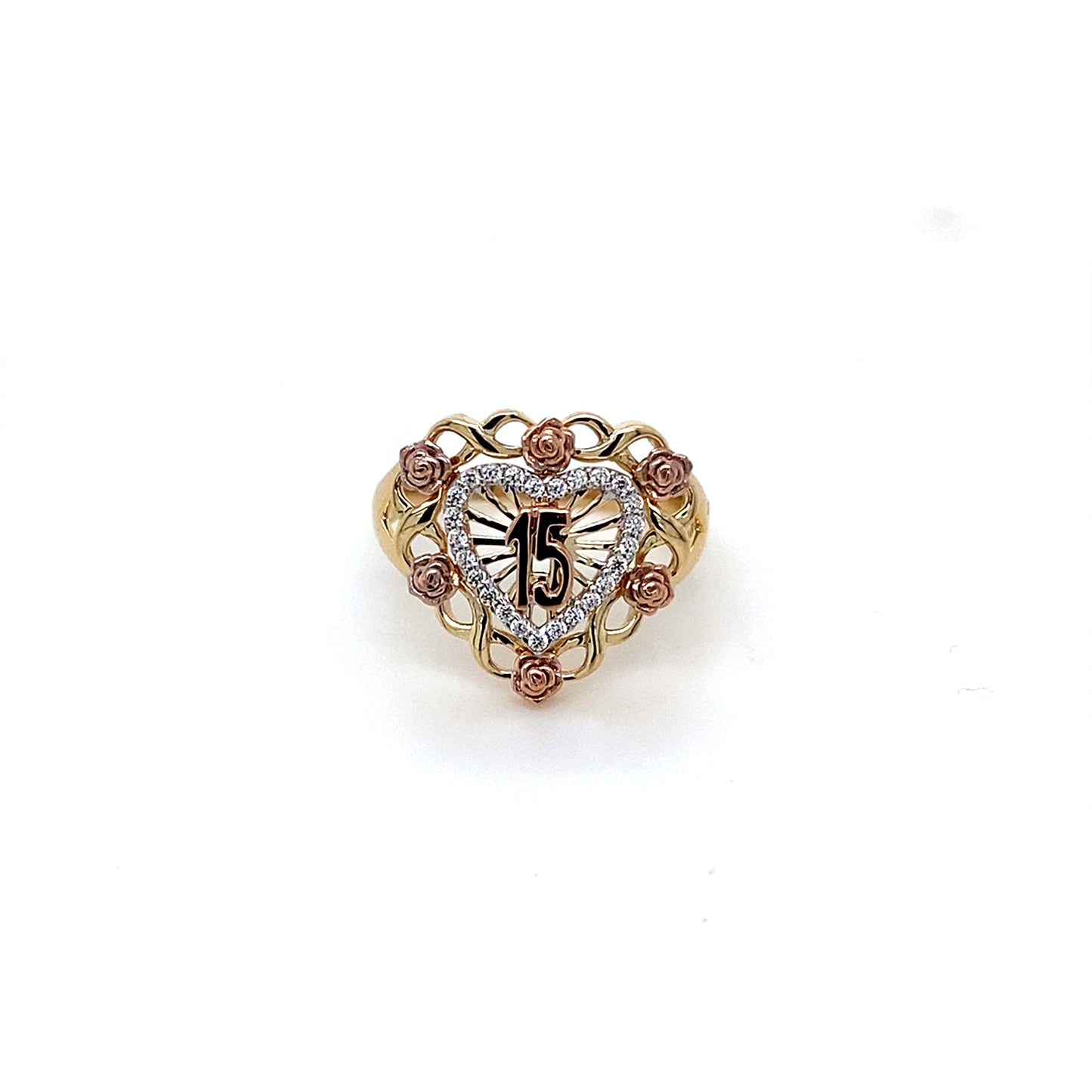 14K Two Tone 15 Anos Quinceanera Rings