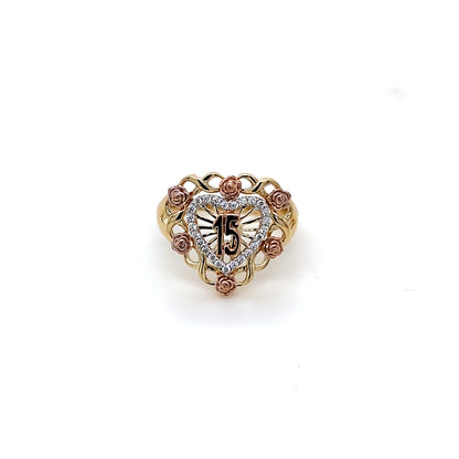 14K Two Tone 15 Anos Quinceanera Rings