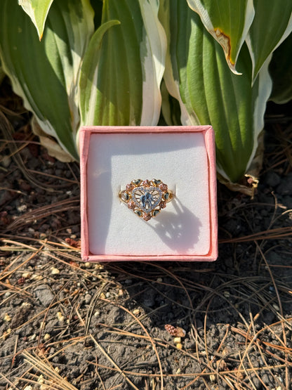 14K Tri Color Elephant Heart & Rose Ring
