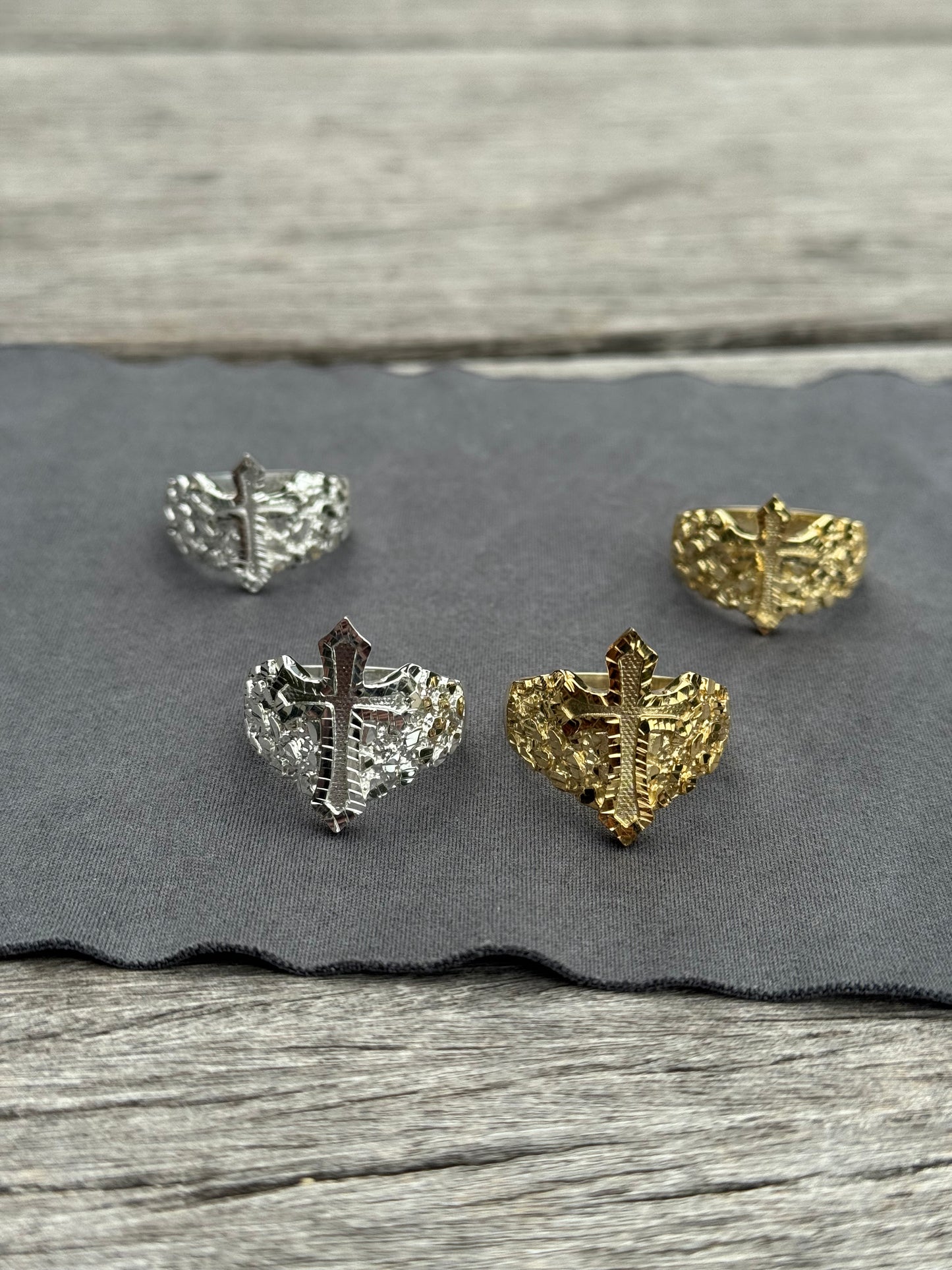 925 Silver Nugget Cross Ring