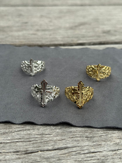 925 Silver Nugget Cross Ring