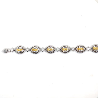 925 Sterling Silver 2 Toned 8mm Oval Mary Link Tennis Bracelet