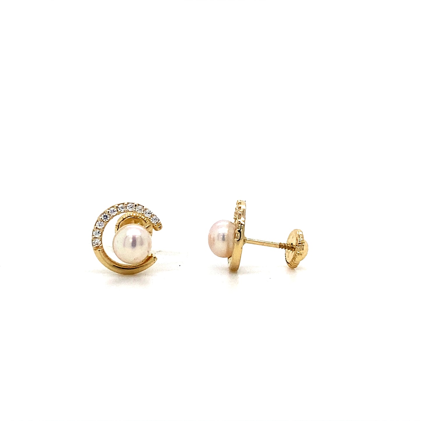 14K Yellow Gold Open Center Freshwater Pearl Stud Earring