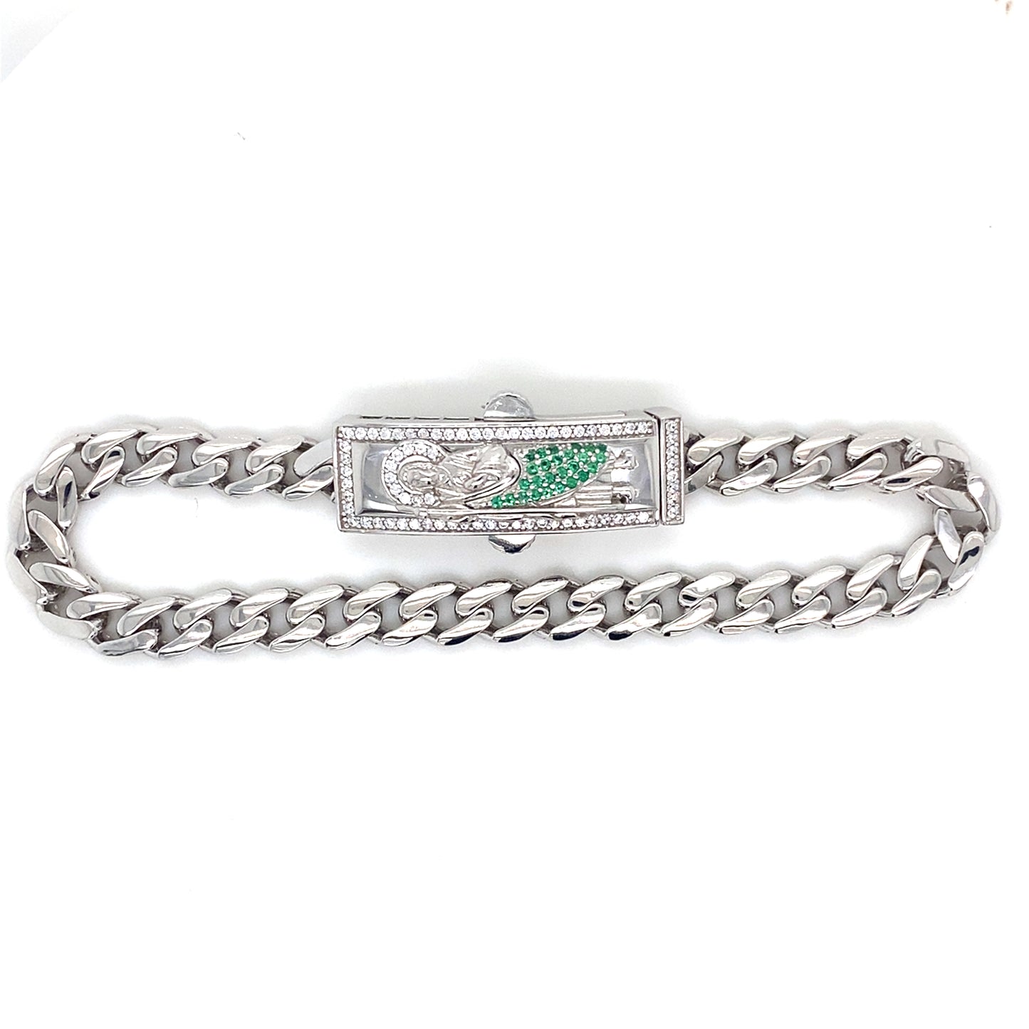 925 Sterling Silver Rectangle Saint Jude Cuban 6.5MM Bracelet