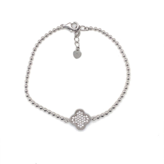 925 Sterling Silver Flower Bead Bracelet 8”