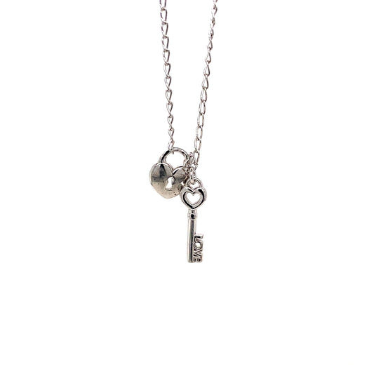 925 Silver Heart & Key 18” Necklace