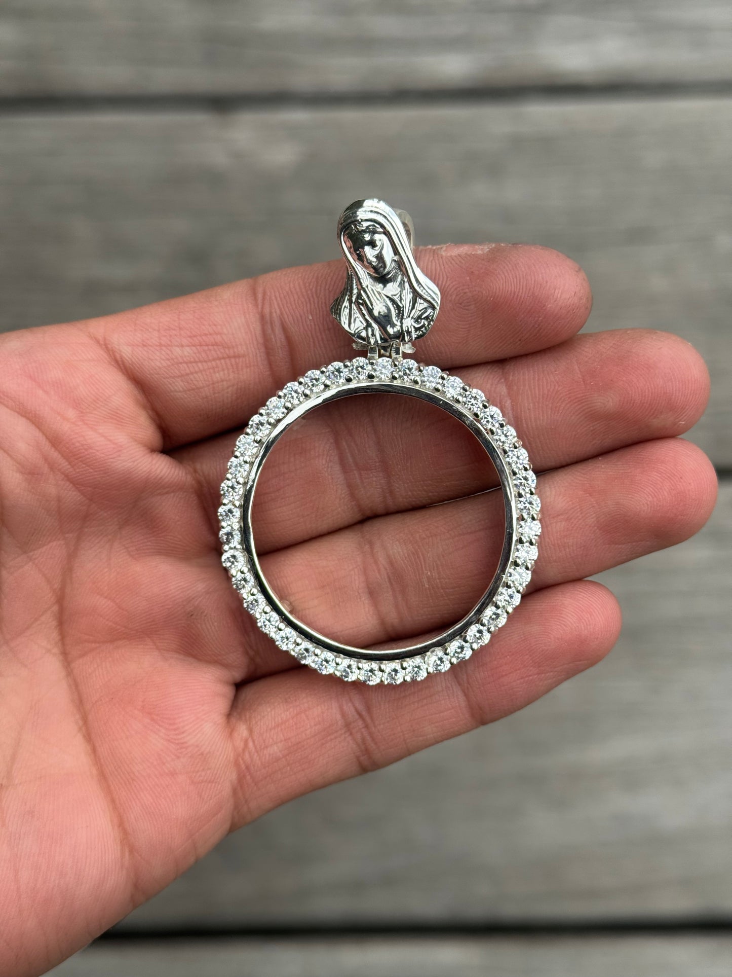 925 Silver Centenario Pendant W/ Virgin Mary