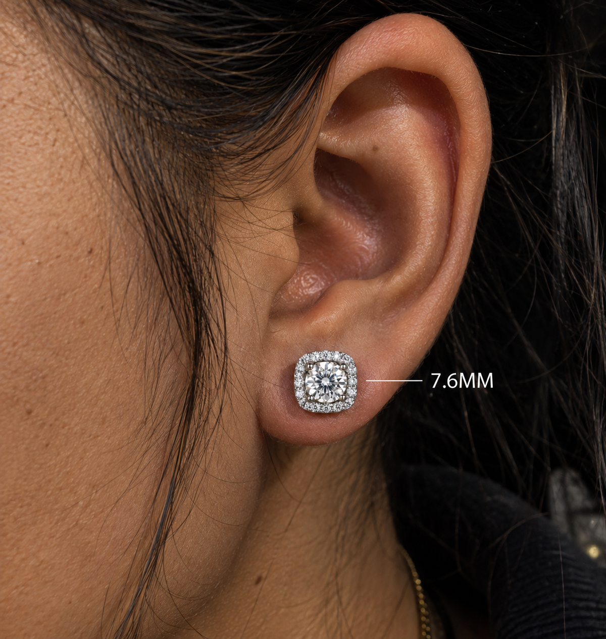 925 Sterling Silver Moissanite Cushion Halo Stud Earrings