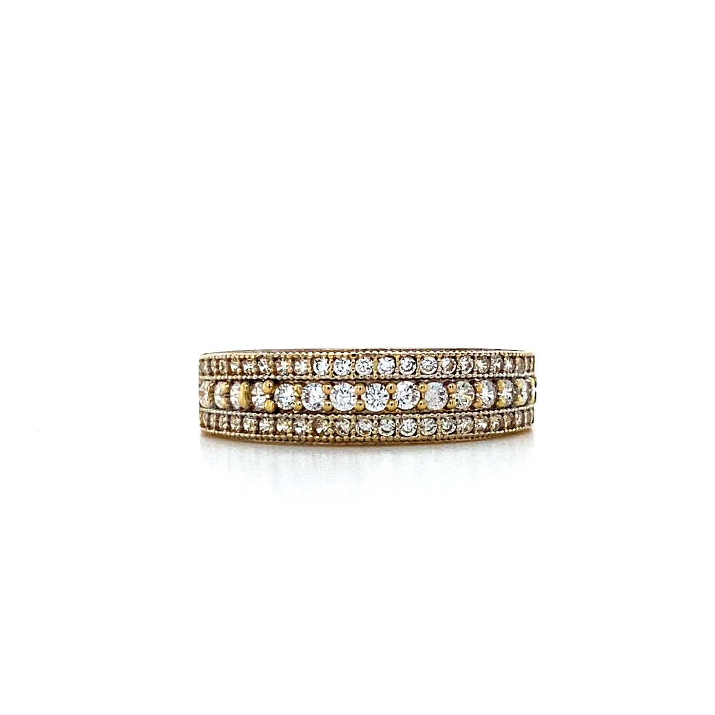 14K Yellow Gold Cluster 3 Rows Band Rings