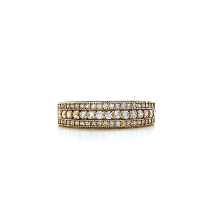 14K Yellow Gold Cluster 3 Rows Band Rings