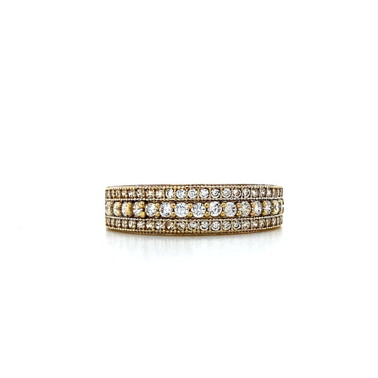 14K Yellow Gold Cluster 3 Rows Band Rings