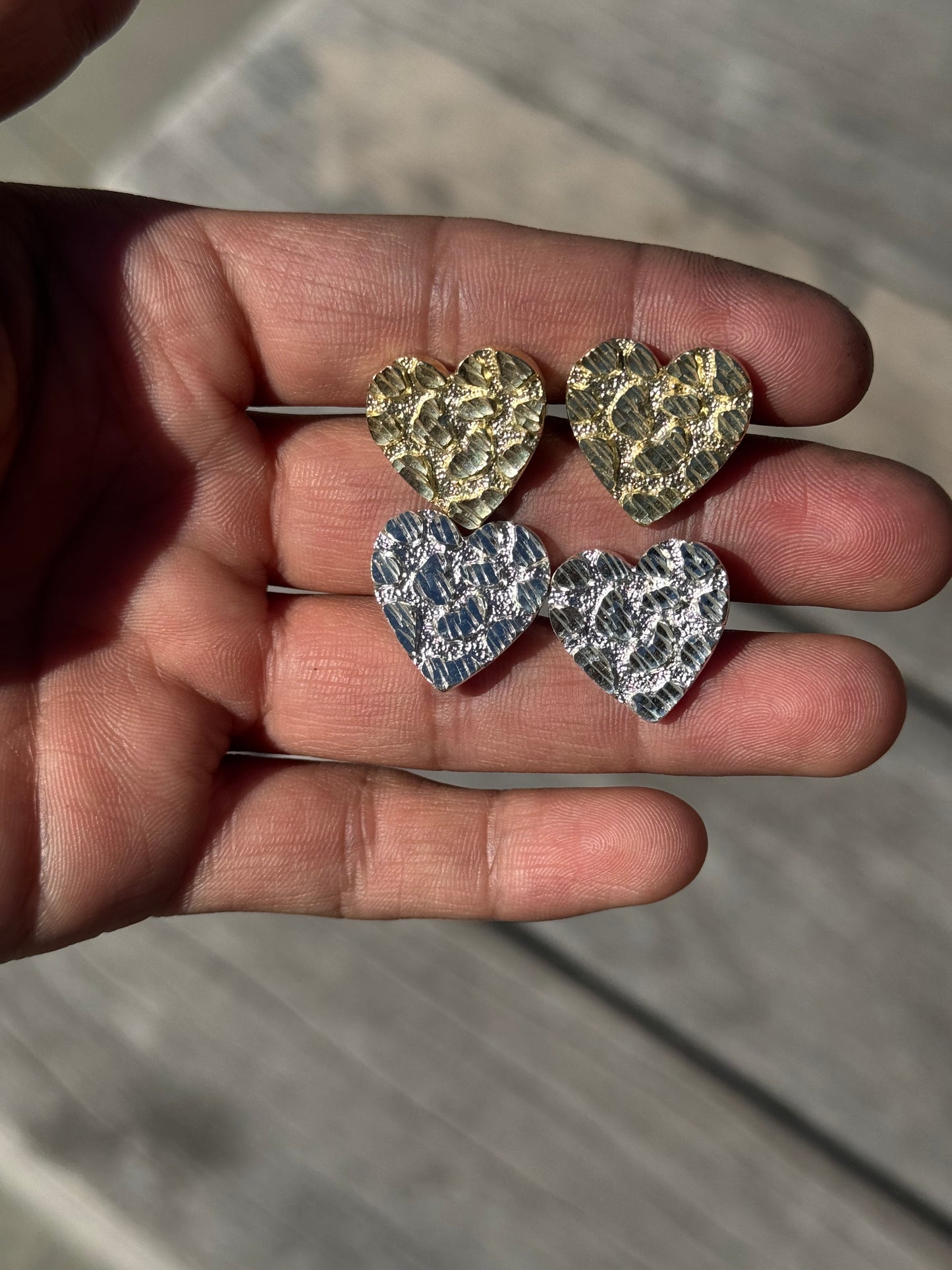 925 Silver Heart Nugget Earrings