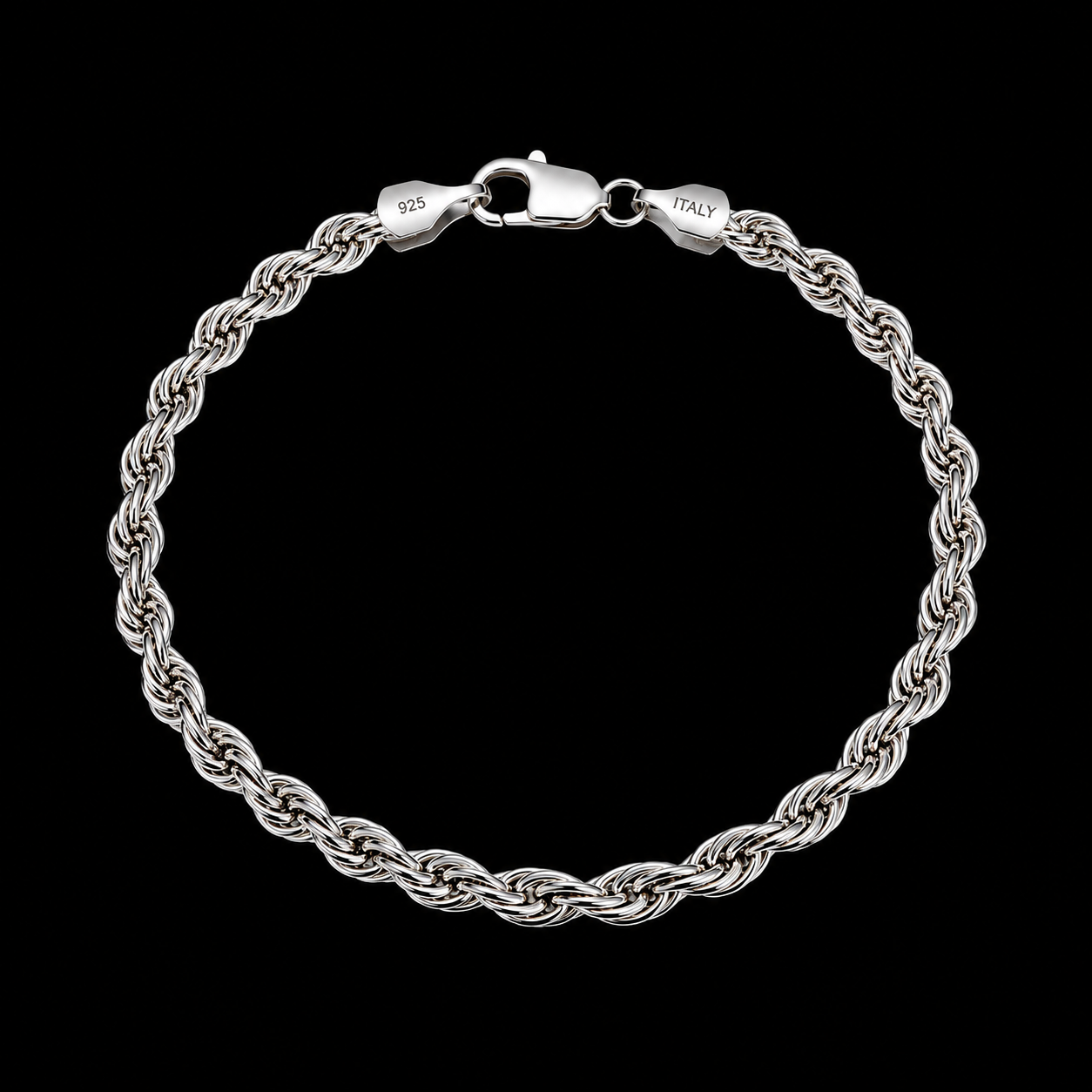 925 Silver 5MM 8" Rope Bracelet