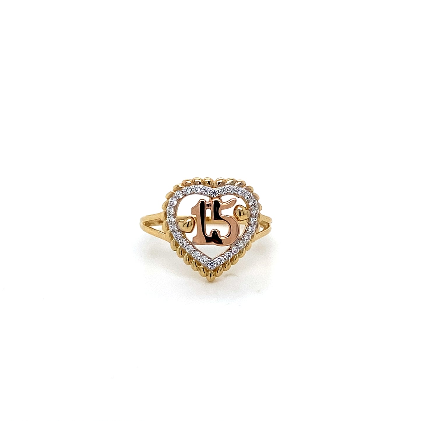 14K Solid 2 Tone Sweet 15 Anos 15 Years Birthday Quinceanera Rings