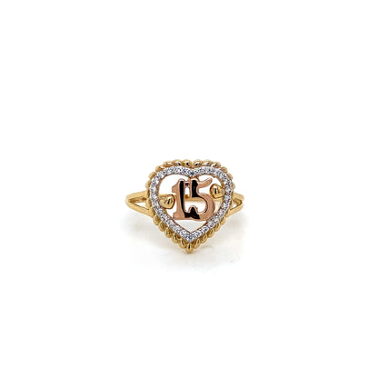 14K Solid 2 Tone Sweet 15 Anos 15 Years Birthday Quinceanera Rings
