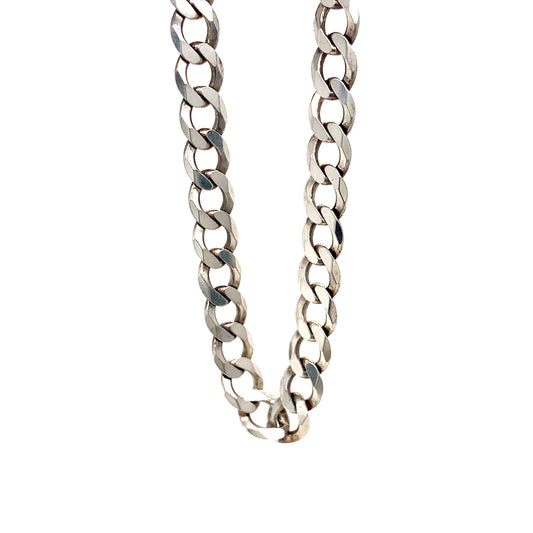 18" 7MM Flat Curb Link Chain In 925 Silver Necklace Chain
