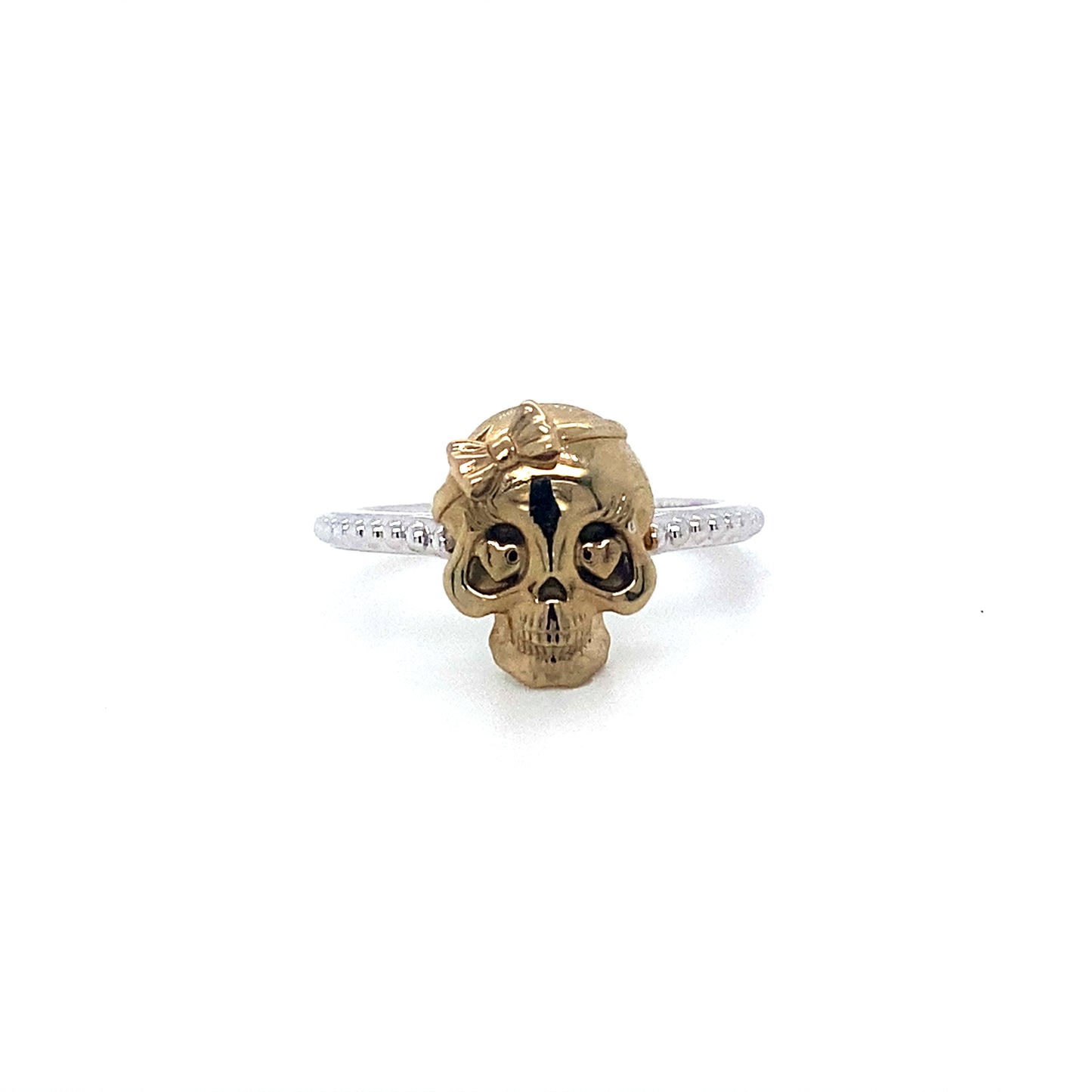 Bold 14K Gold Princess Skull Ring W/ Heart Eyes