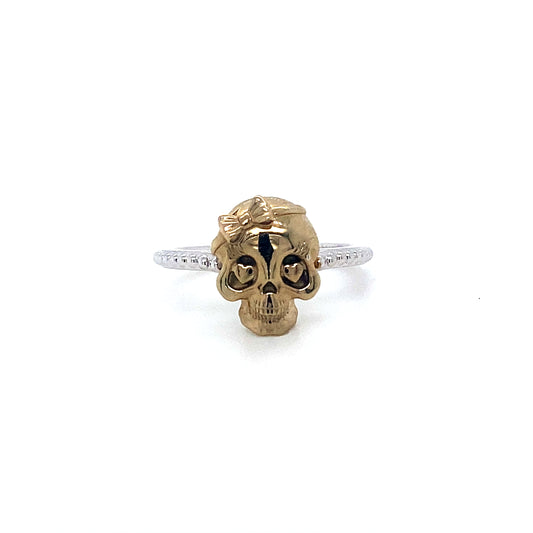 Bold 14K Gold Princess Skull Ring W/ Heart Eyes