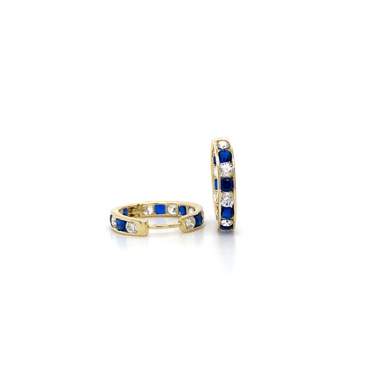 Huggie Earrings In 14K Yellow Gold Blue Sapphires