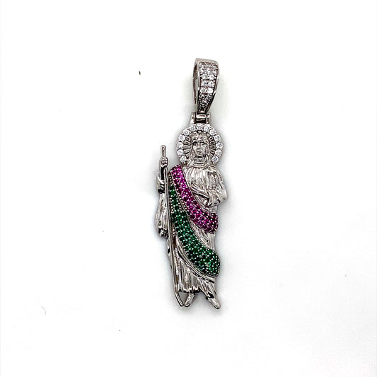 925 Sterling Silver Cubic Zirconia San Judas Pendant