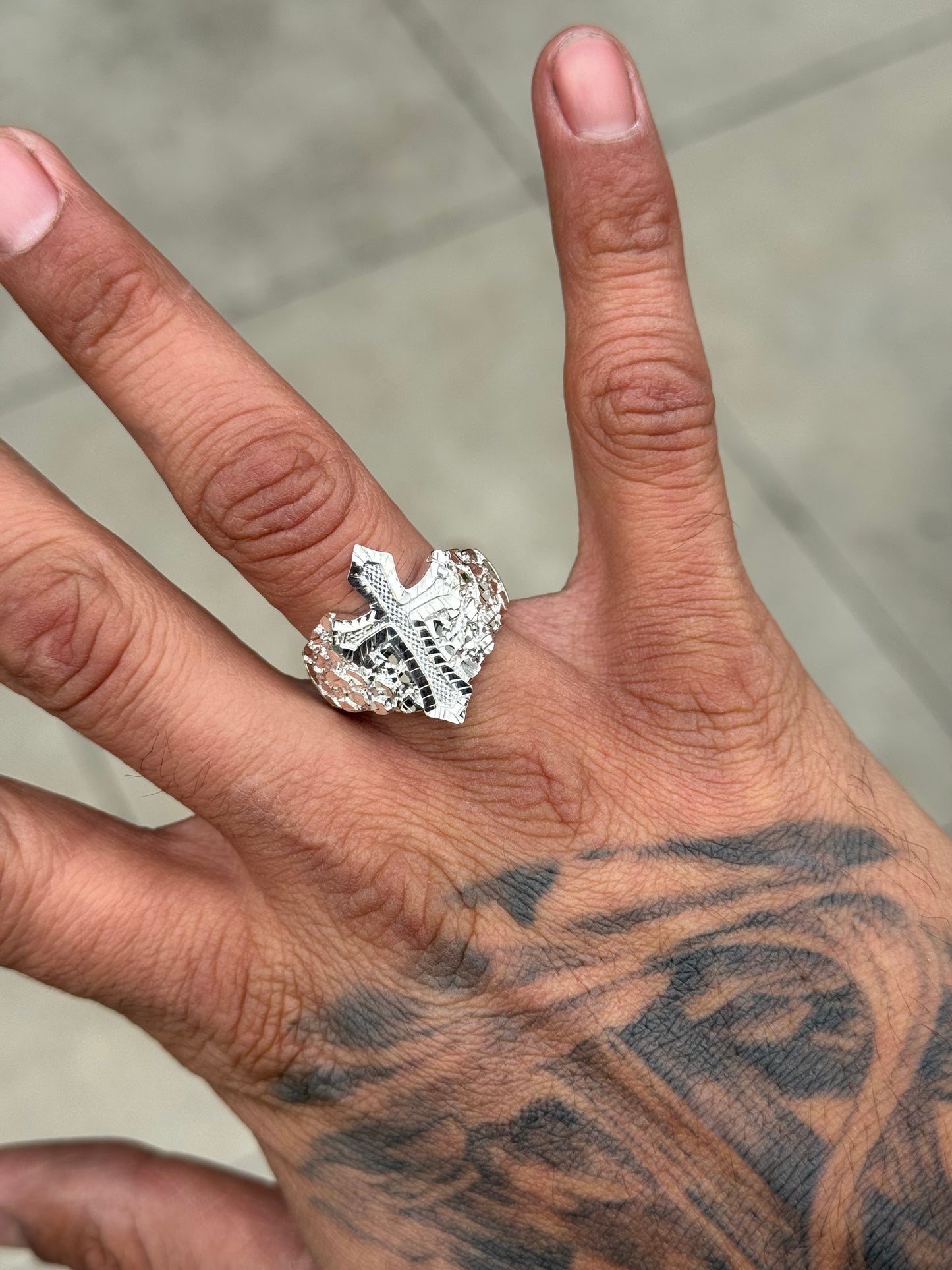 925 Silver Nugget Cross Ring