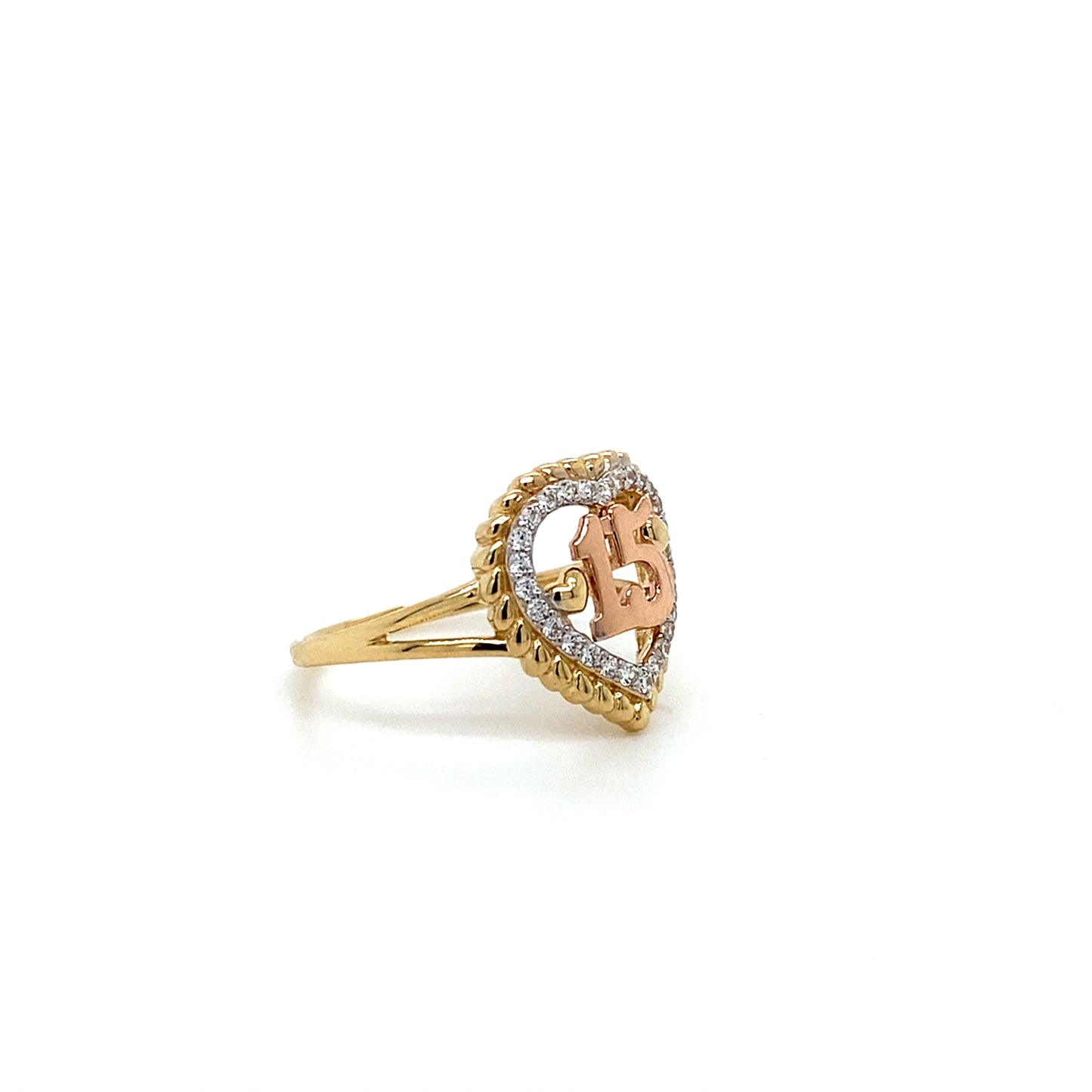 14K Solid 2 Tone Sweet 15 Anos 15 Years Birthday Quinceanera Rings