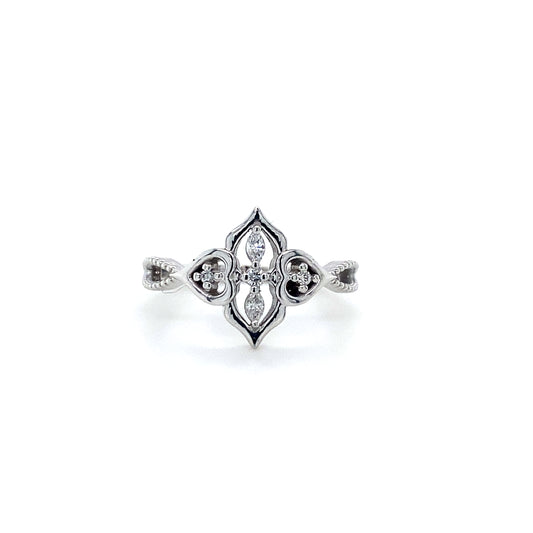 14K White Gold Floral Ring