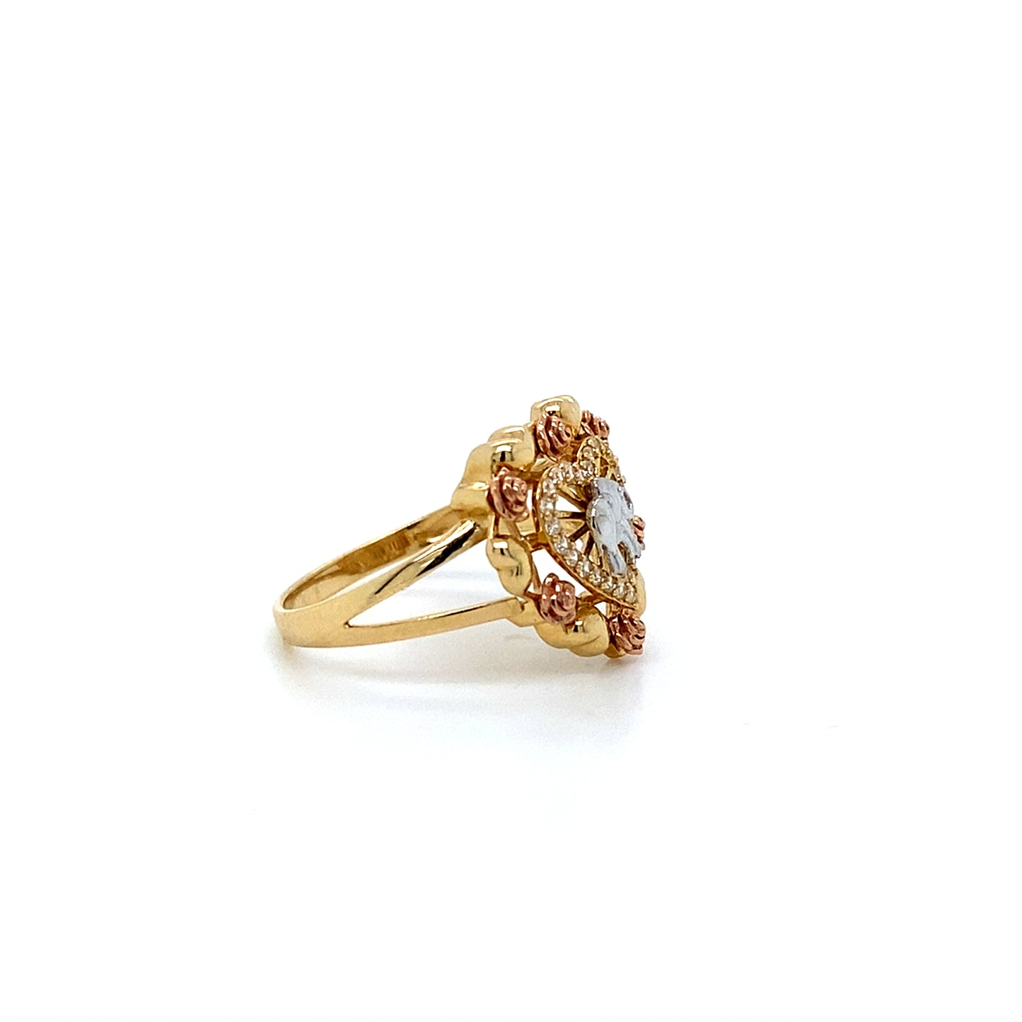 14K Tri Color Elephant Heart & Rose Ring