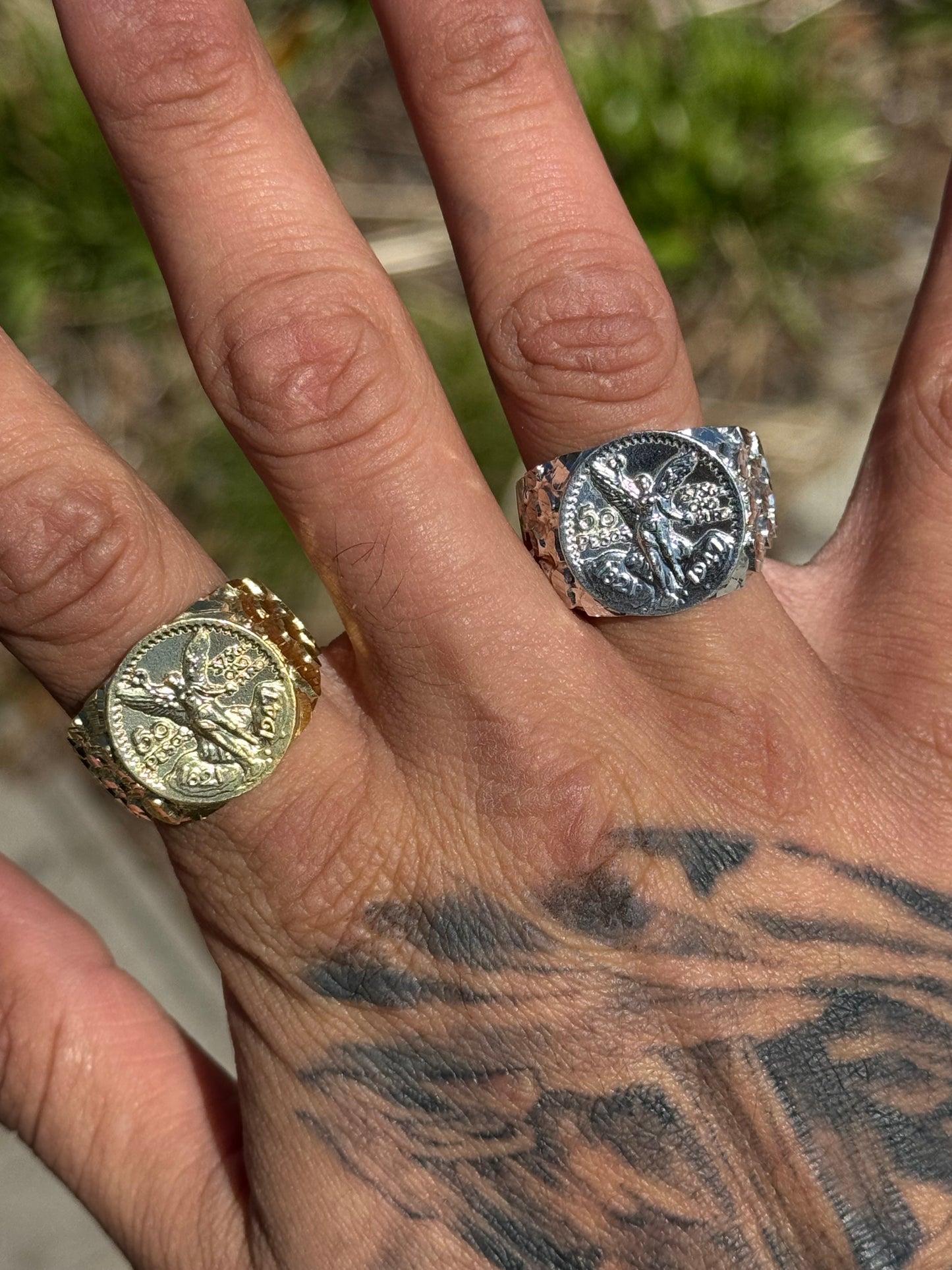 Centenario Nugget Ring 925 Sterling Silver Handcrafted Men's Jewelry - D's Custom Jewelry