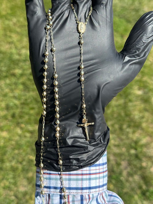 14K Yellow Gold 24” 4MM Rosary Necklace