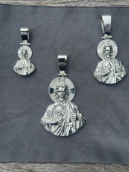 925 Silver 3D San Judas Pendant Side View - D's Custom Jewelry