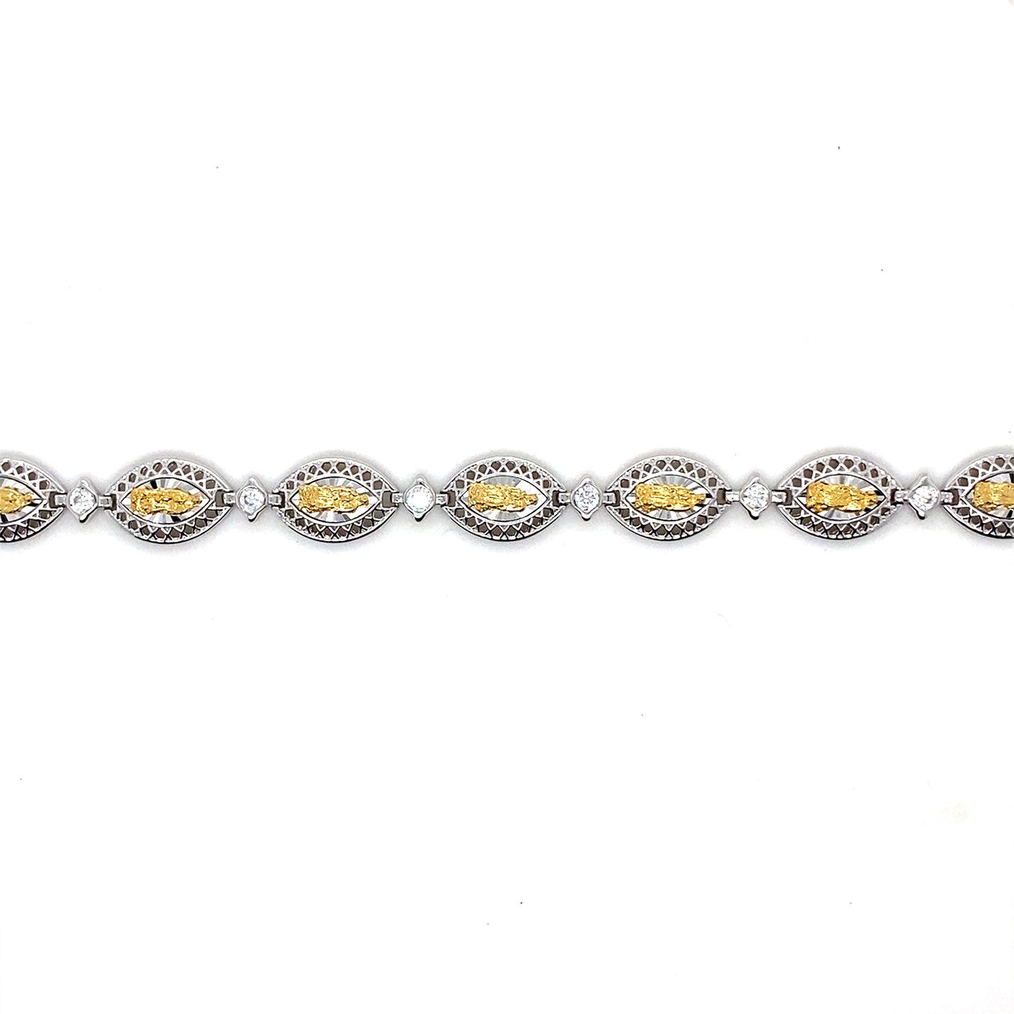 925 Sterling Silver 2 Toned 8mm Oval Mary Link Tennis Bracelet