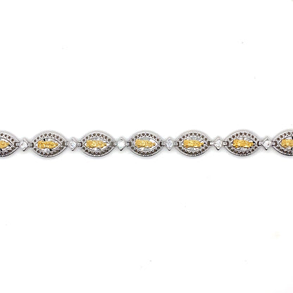 925 Sterling Silver 2 Toned 8mm Oval Mary Link Tennis Bracelet