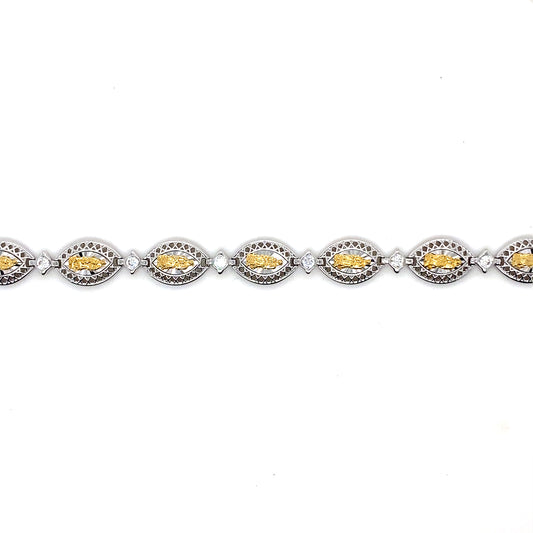 925 Sterling Silver 2 Toned 8mm Oval Mary Link Tennis Bracelet